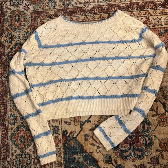 EUC Freshman white & blue stripe sweater & midi skirt set, size medium - Picture 4 of 6